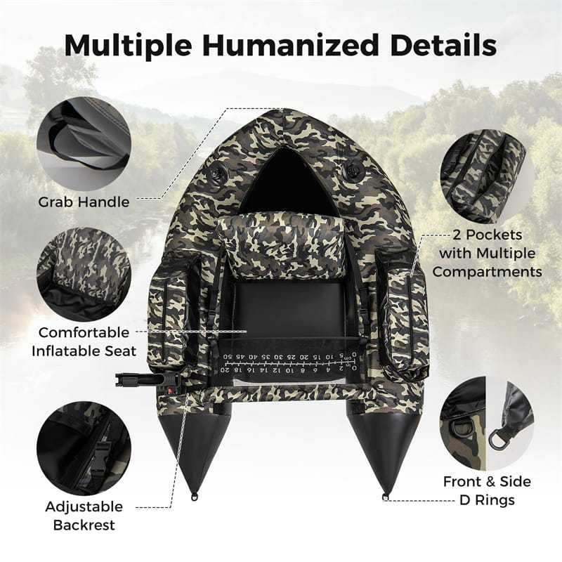 Inflatable Fishing Float Tube 350LBS Capacity Belly Boat with Flippers, Fish Ruler