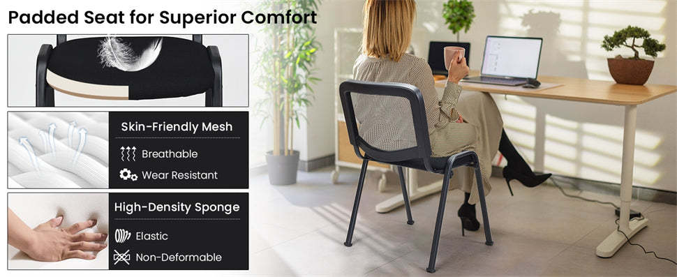 Set of 5 Conference Chair Mesh Back Stackable Office Chair Ergonomic Waiting Room Guest Reception Chair with Upholstered Seat