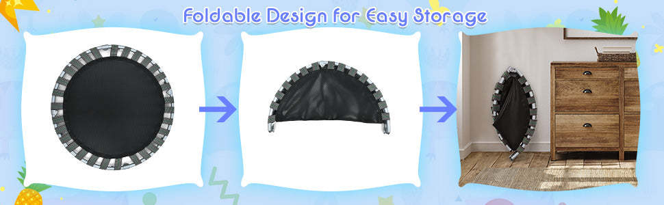 36” Mini Kids Trampoline Foldable Rebounder Trampoline Outdoor Indoor Toddler Fitness Trampoline with Full Covered Handrail & Safety Pad