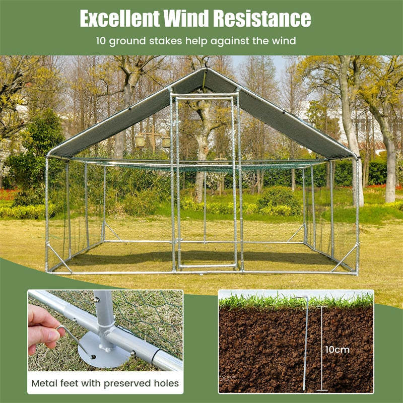 20ft Large Metal Chicken Coop Walk-in Poultry Cage Outdoor Farm Hen Rabbit Run House with Waterproof Cover