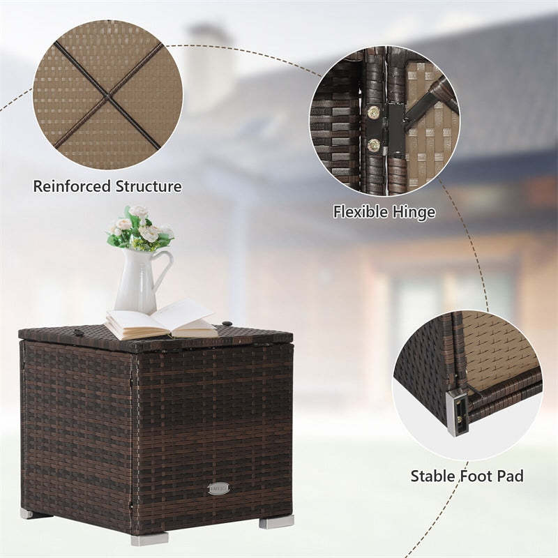 2PCS Patio Rattan Ottomans Wicker Outdoor Footstools with Removable Cushions & Hidden Storage Space