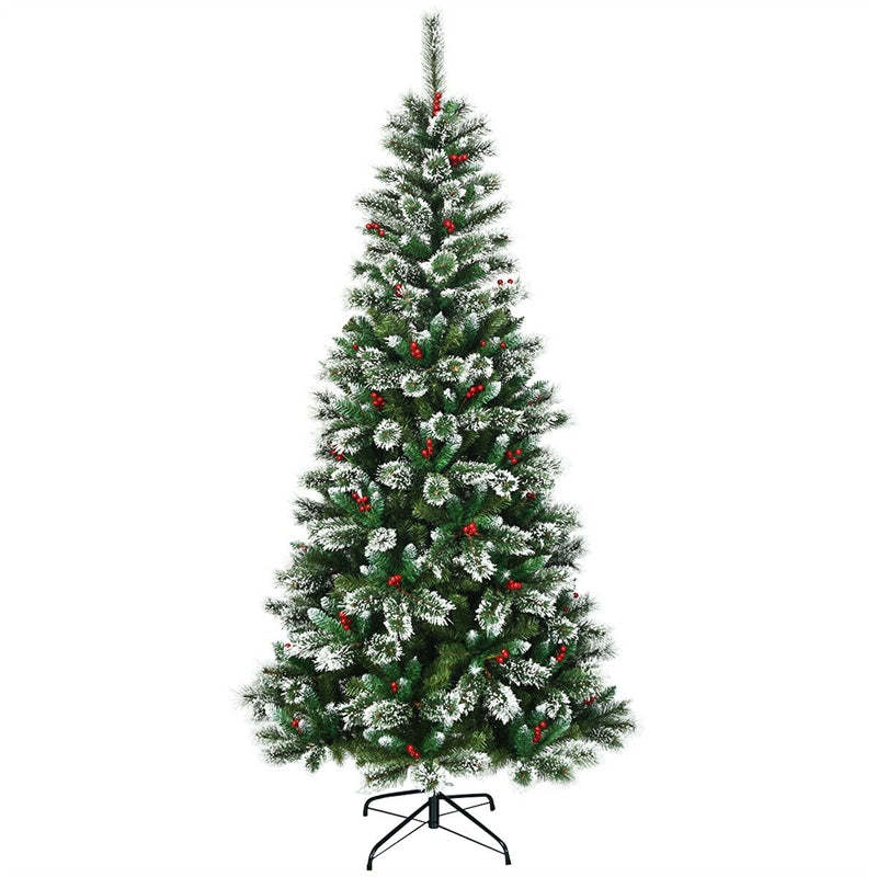 7ft Snow Flocked Higned Artificial Pencil Christmas Tree with Red Berries