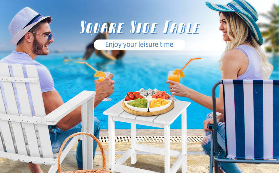 15” Square Outdoor Wood Slat End Table Patio Side Coffee Table for Poolside