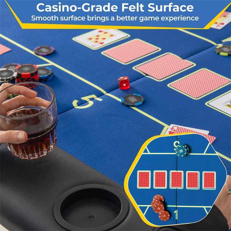 8-Player Poker Table, 72" Foldable Card Game Table with 8 Cup Holders, Casino-Grade Felt Surface, Portable Texas Holdem Table for Blackjack