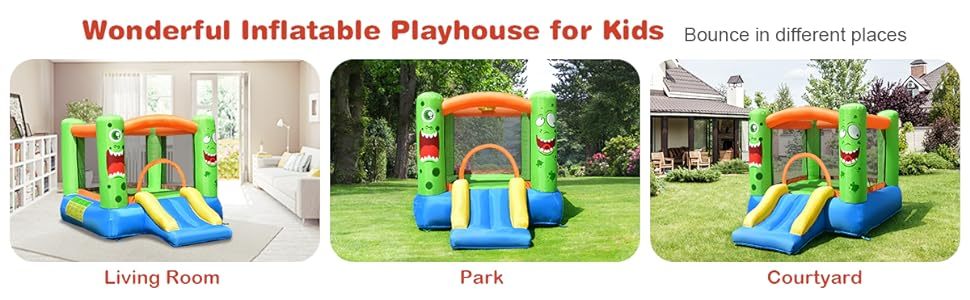 Inflatable Bounce House Big Mouth Themed Giant Jumping Castle Bouncy House with Slide, Basketball Rim & Carry Bag