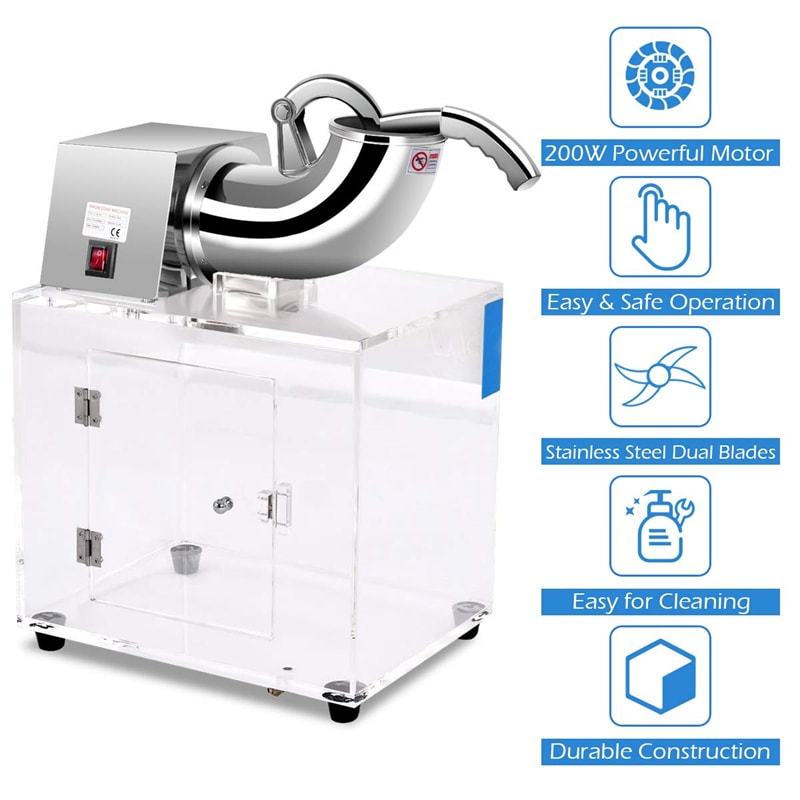440lbs/H Commercial Snow Cone Machine, Stainless Steel Ice Shaver with Dual Blades, 110V Electric Shaved Ice Machine for Home, Restaurant, Party, Bar