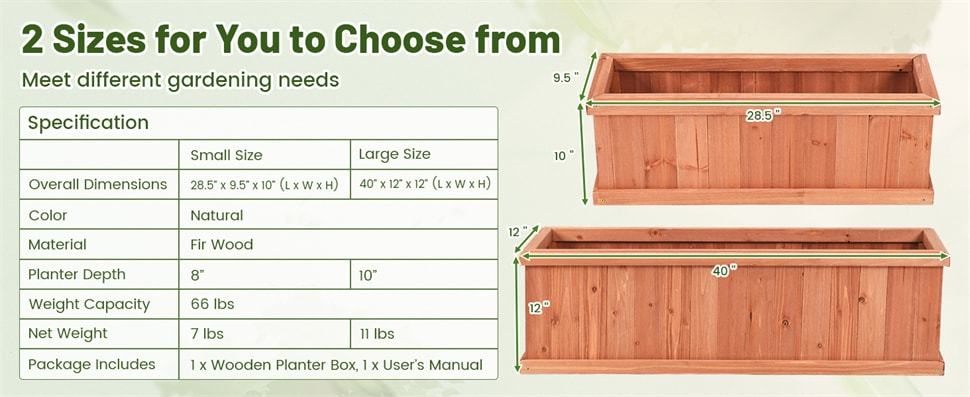 40" Wooden Raised Garden Bed, Outdoor Rectangle Planter Box with Drainage Holes for Flowers, Vegetables & Fruits, Backyard Patio Wood Planter