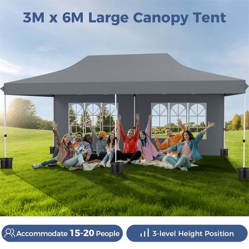 10x20FT Pop Up Canopy with 6 Removable Sidewalls/Windows, 8-Pack Sandbags & Carrying Bag, UPF50+ Sun Protection Tent for Outdoor Wedding Party