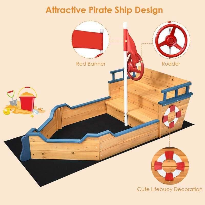 Wooden Pirate Boat Sandbox for Kids