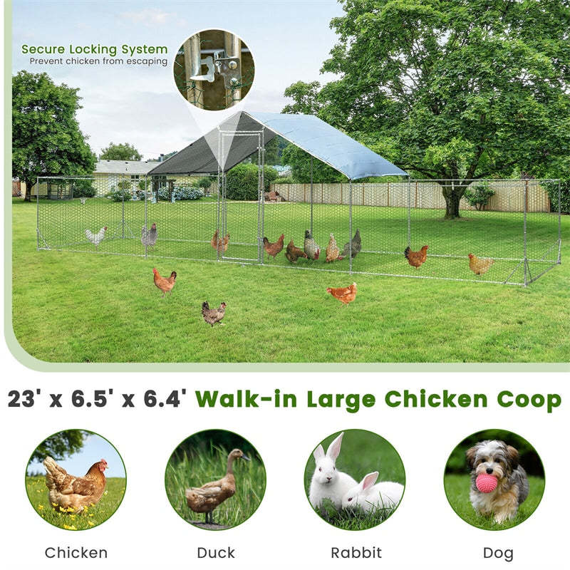 23ft Large Metal Chicken Coop, Galvanized Steel Walk-in Poultry Cage Hen Rabbit Run House with All-weather Cover for Backyard, Farm, Outdoor Use