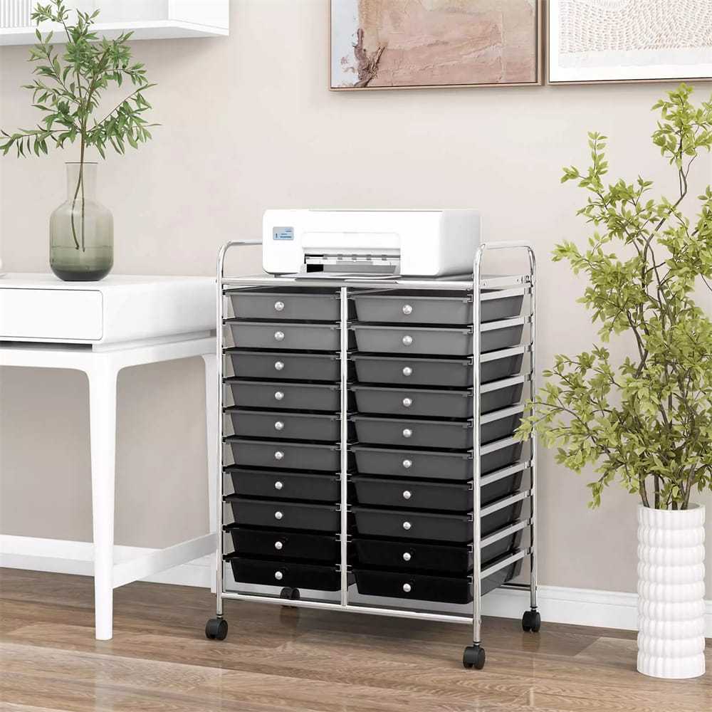 Storage Drawer Cart, 20-Drawer Rolling Cart Organizer with Lockable Wheels, Mobile Utility Cart for Office School Art Craft Supplies