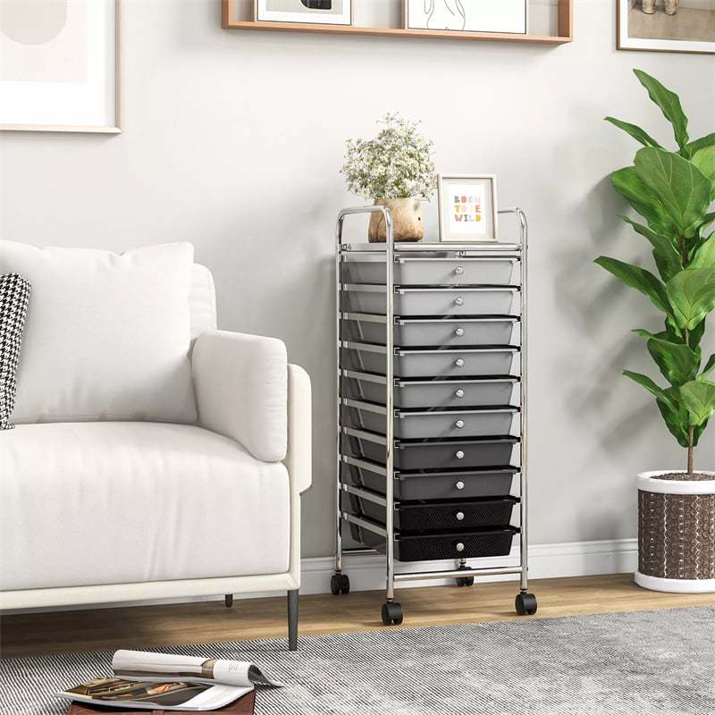 10-Drawer Rolling Storage Cart, Utility Cart with Drawers & Lockable Wheels, Mobile Art Craft Drawer Cart for Home Office, School