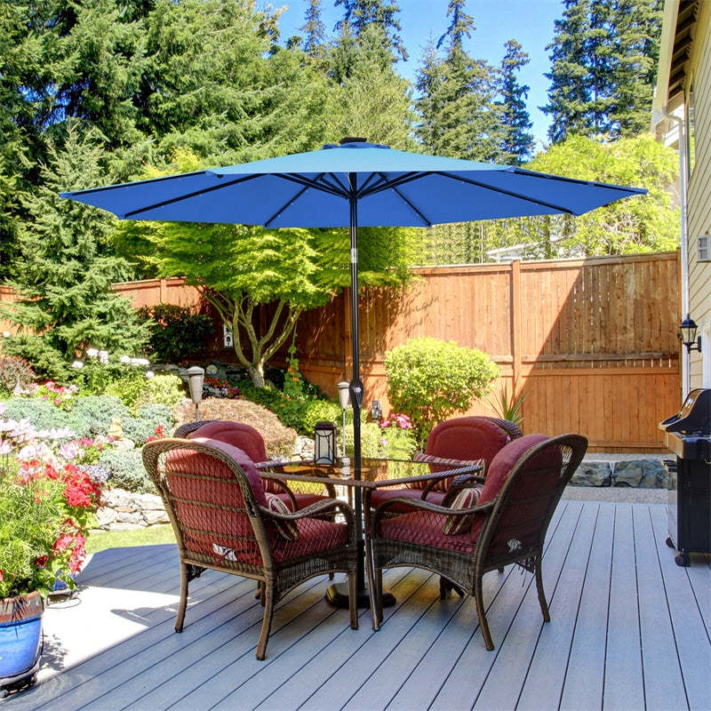 10FT Solar LED Patio Umbrella, Outdoor Steel Market Umbrella with 24 Lights, Crank & Tilt Adjustment for Backyard, Poolside, Garden