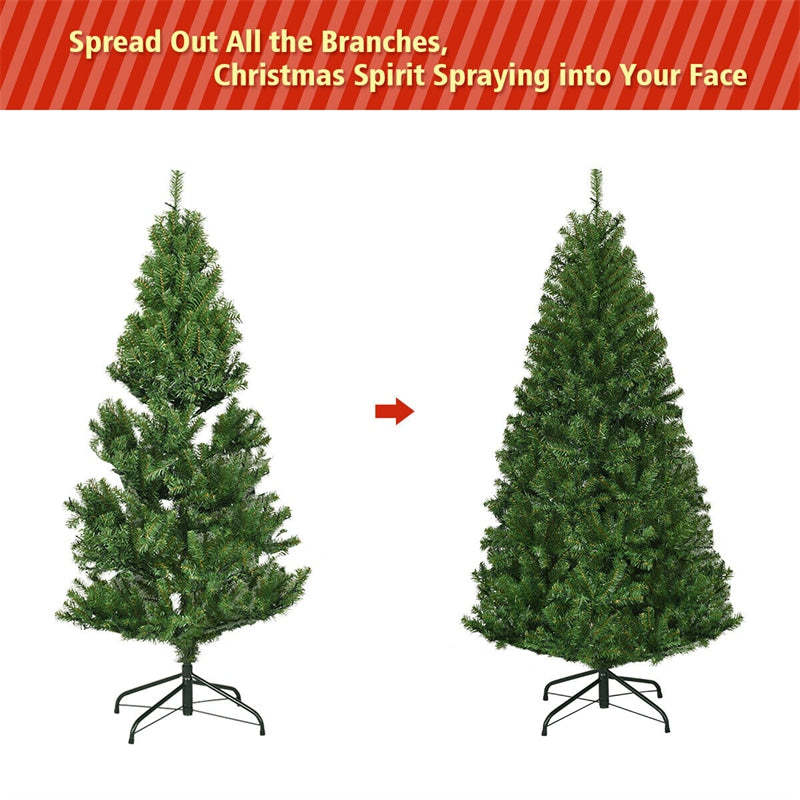4FT Pre-Lit Christmas Tree with 100 Multicolor LED Lights, 11 Flash Modes, 300 Branch Tips & Metal Stand, Hinged Spruce Full Tree for Holiday Decor