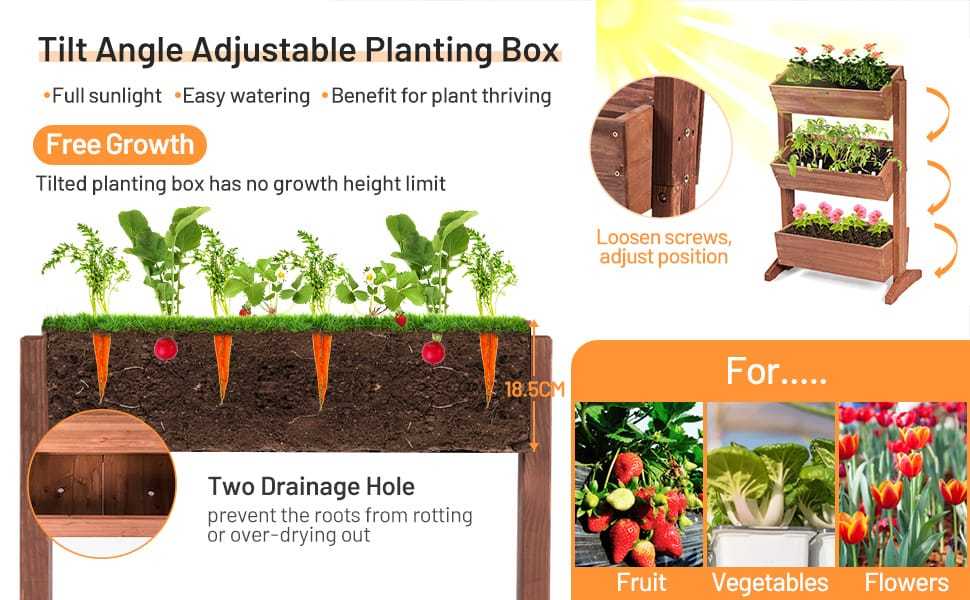 3-Tier Wooden Vertical Raised Garden Bed, Freestanding Tiltable Elevated Planter with 3 Drainage Boxes, Fir Wood Flower Rack for Vegetables & Herbs