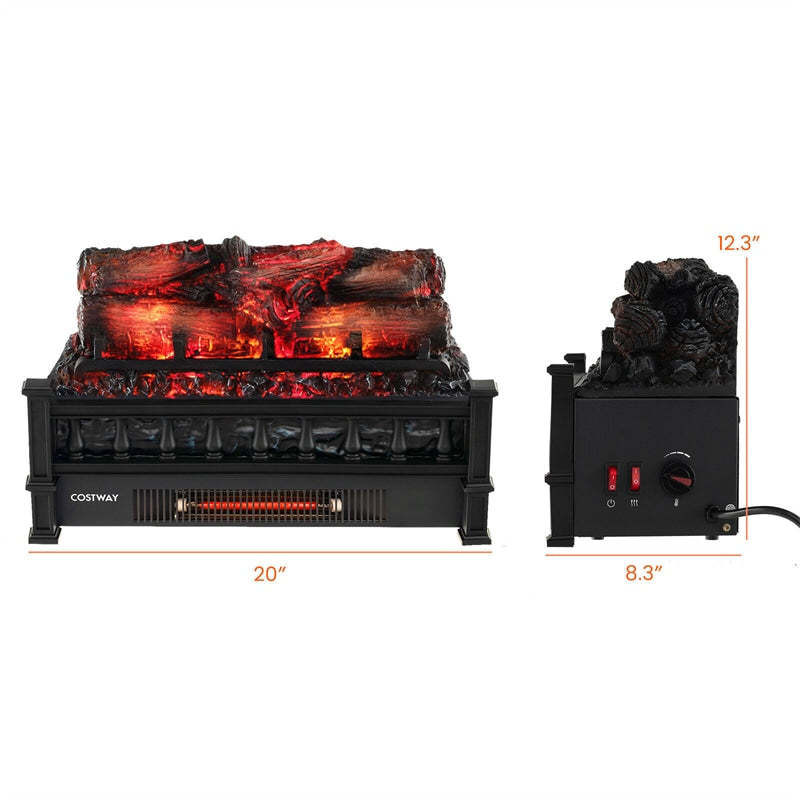 20" Infrared Quartz Fireplace Heater with Pinewood Ember Bed & Adjustable Temperature, 1500W Electric Fireplace Log Insert for Home Office Decor