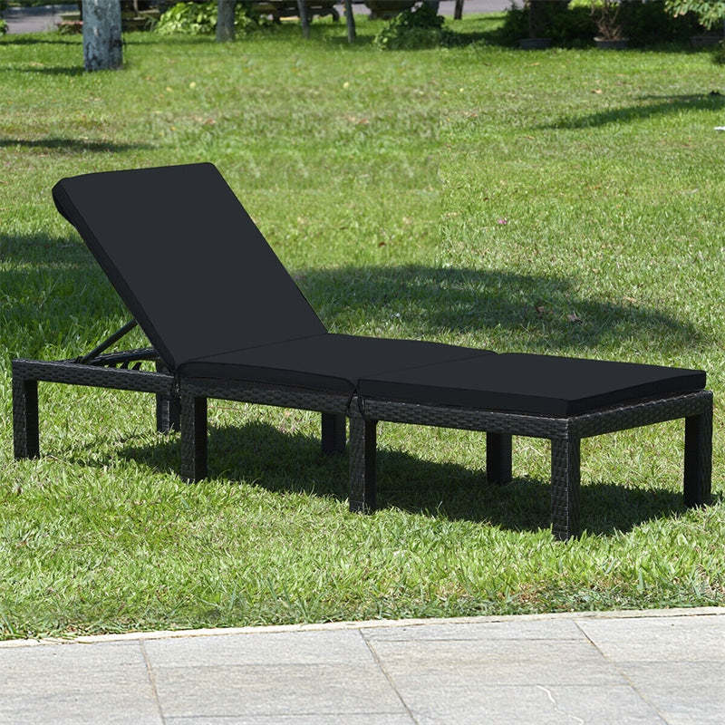 Patio Rattan Lounge Chair with Cushions & Set of 2 Cushion Covers, Adjustable Backrest Outdoor Chaise Lounge Sun Lounger for Poolside