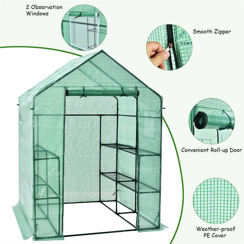 4 Tier 8 Shelves Portable Walk-in Plant Greenhouse with Observation Windows