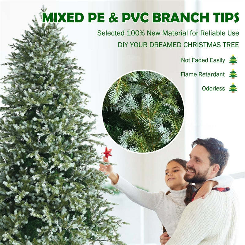 8FT Unlit Artificial Christmas Tree, Hinged Spruce Green Xmas Tree with Folding Metal Stand, 1658 Realistic PE & PVC Tips for Holiday Decor