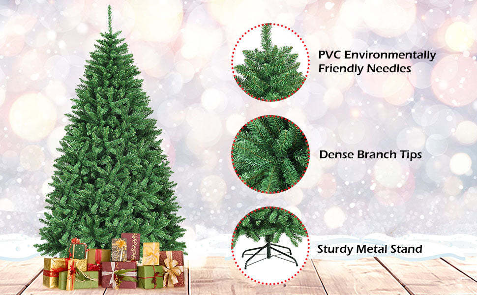6Ft Hinged Douglas Artificial Christmas Tree 1355 Branch Tips with Foldable Solid Metal Stand