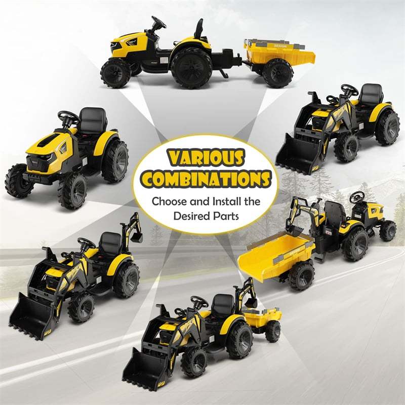 3-in-1 Kids Ride on Tractor Excavator Bulldozer 12V Battery Powered Electric Vehicle