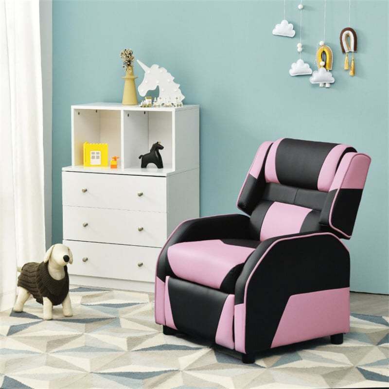 Kids Recliner Chair, Adjustable Gaming Recliner with Footrest, Headrest & Lumbar Support, Ergonomic PU Leather Lounge Sofa for Boys & Girls