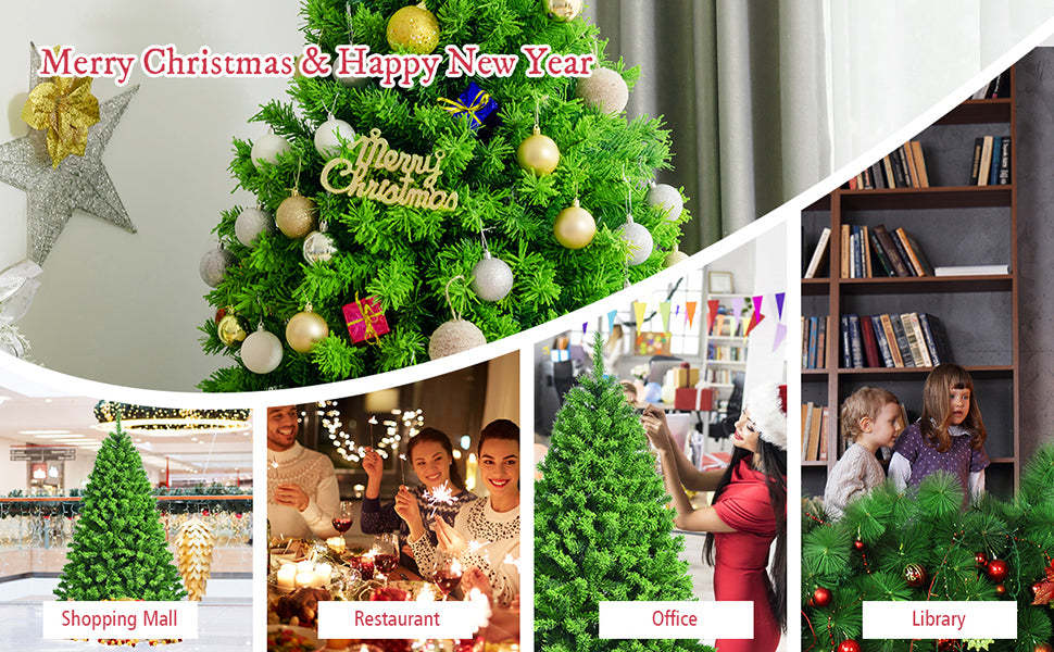 6.5ft Unlit Green Flocked Artificial Christmas Tree with Metal Stand