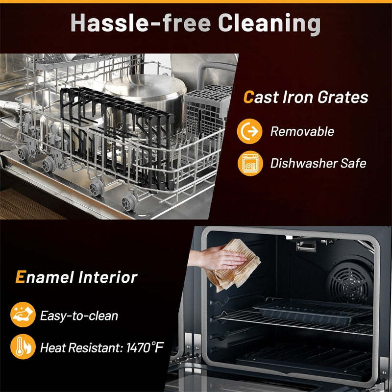 48" Freestanding Gas Range Stainless Steel Dual Fuel Range with 7 Burners Cooktop Double Ovens Storage Drawer Cast Iron Grates Enamel Interior