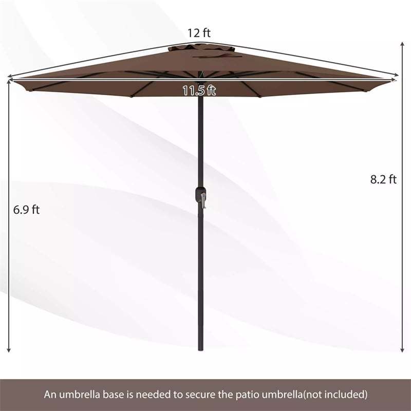 12FT Outdoor Patio Umbrella, 8-Rib Market Umbrella with Crank Handle & Vented Canopy, Sun-Protective Waterproof for Deck, Poolside, Garden Coffee