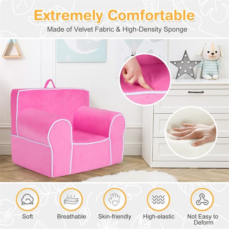 Kids Couch, Toddler Soft Sofa with Removable Washable Velvet Surface for Play Room, Nursery, Preschool, Foam Filled Armchair for 0-5 Boys & Girls