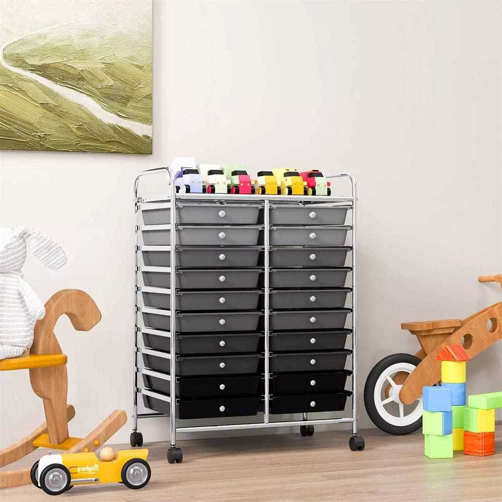Storage Drawer Cart, 20-Drawer Rolling Cart Organizer with Lockable Wheels, Mobile Utility Cart for Office School Art Craft Supplies