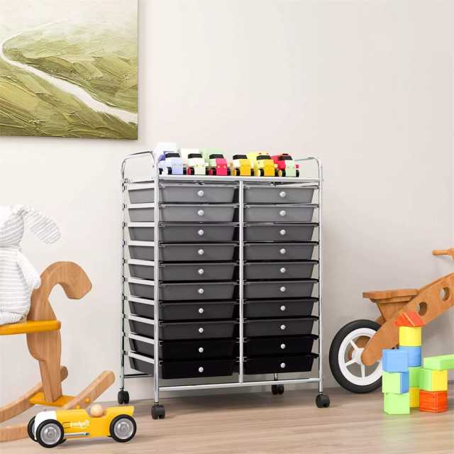 Storage Drawer Cart, 20-Drawer Rolling Cart Organizer with Lockable Wheels, Mobile Utility Cart for Office School Art Craft Supplies