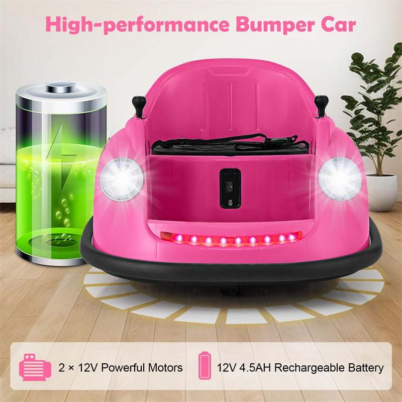 Kids Bumper Car 12V Electric Ride on Bumper Car with Remote Control, 360° Spin, LED Lights, Battery Powered Baby Bumping Car Gift for Toddlers