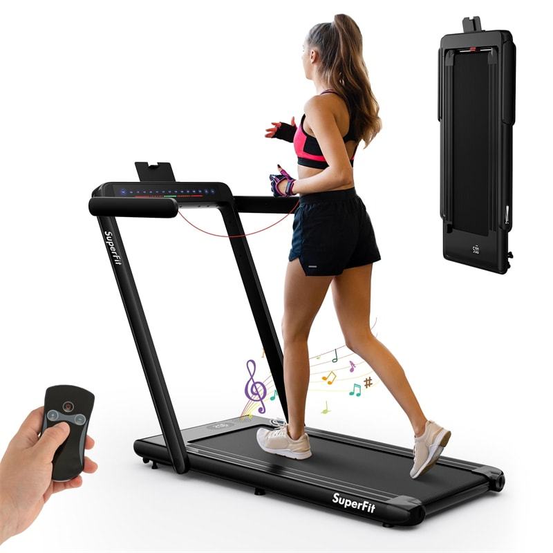 2-in-1 Under Desk Treadmill, 2.25HP SuperFit Folding Walking Jogging Machine with Dual Display, Remote & App Control, Bluetooth for Home Office