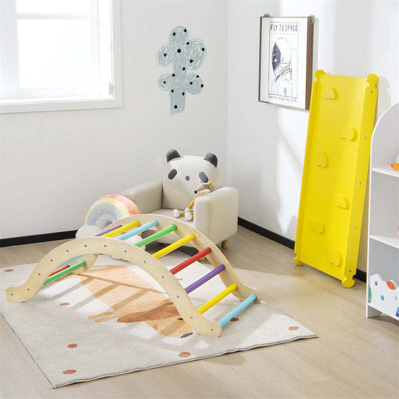 3-in-1 Wooden Montessori Arch Climber Toddler Climbing Toys Climbing Arch Rocker with Ramp & Padding
