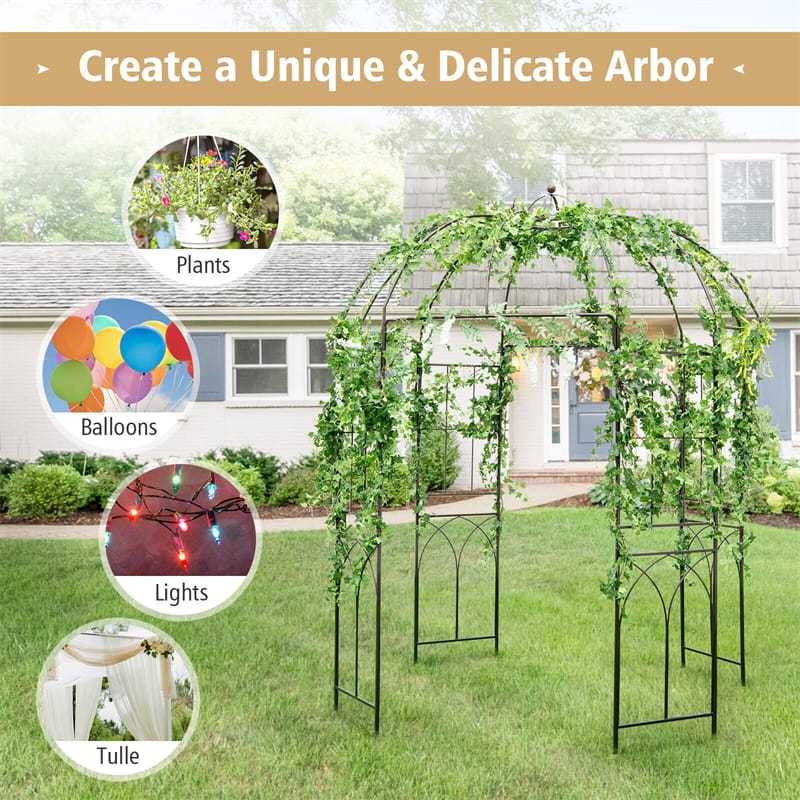 Birdcage Shape Garden Arbor, 8.4' x 7' Heavy Duty Metal Garden Gazebo Pergola Arch Trellis for Climbing Plants, Outdoor Wedding Party Decor
