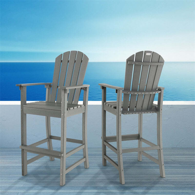 Outdoor HDPE Adirondack Bar Stools Set of 2, 30" Tall Adirondack Chairs with High Backrest & Footrest, 360LBS Capacity for Poolside, Patio