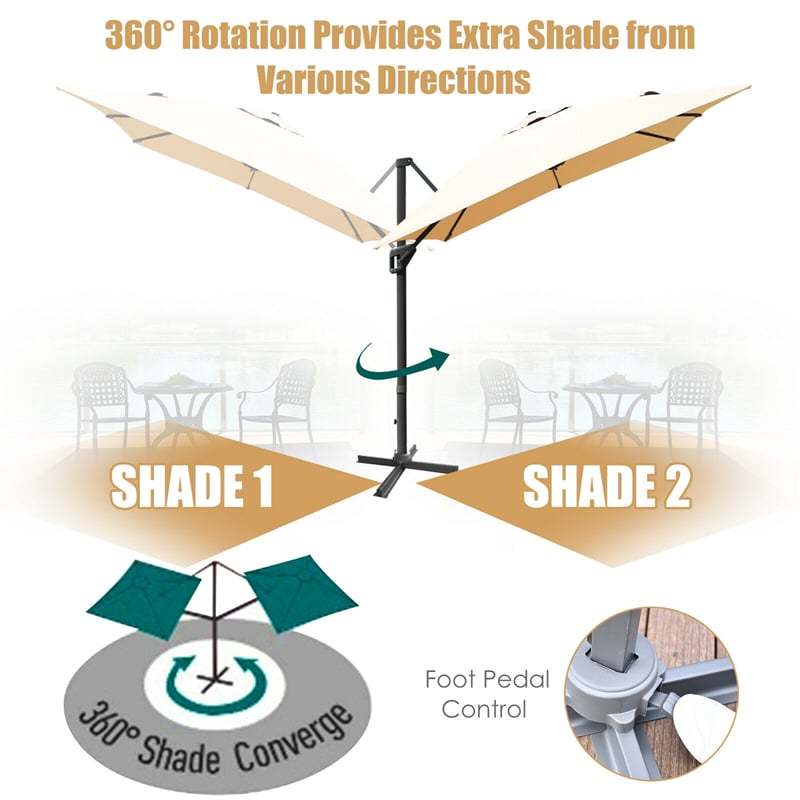 10ft x 13ft Rectangular Offset Cantilever Patio Umbrella with 360° Rotation Function