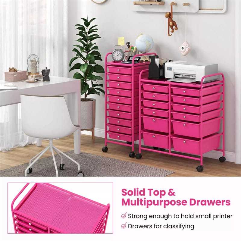 12-Drawer Rolling Storage Cart, Multipurpose Organizer Cart with Lockable Casters, Mobile Utility Cart for School Office Beauty Salon