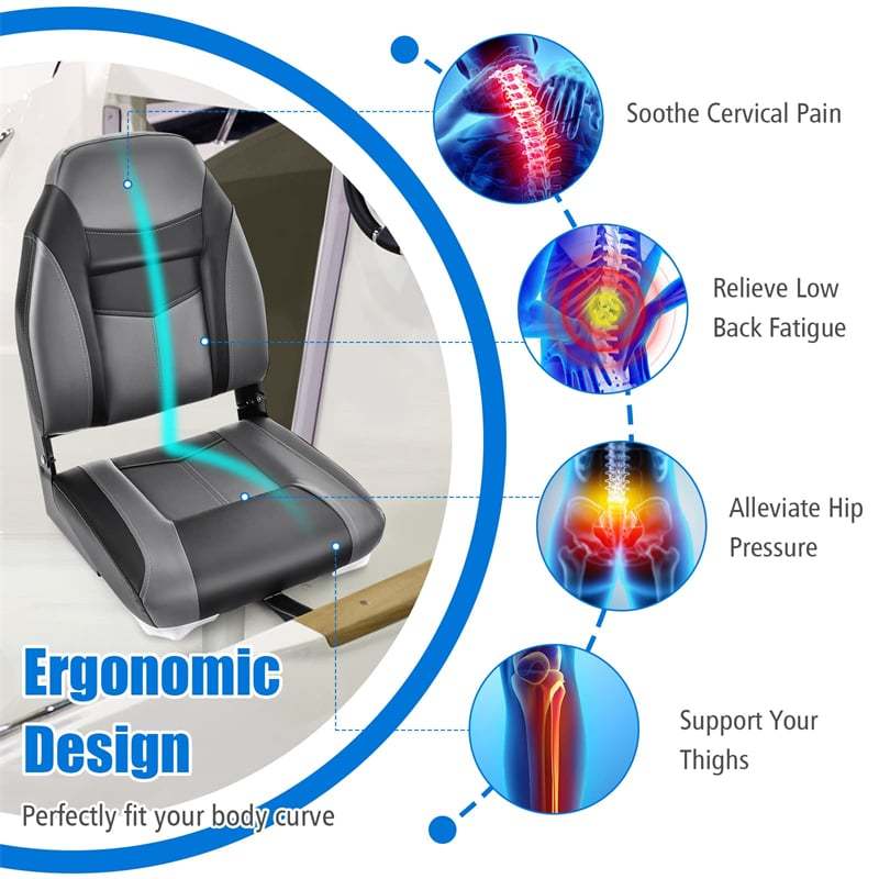 2-Pack High Back Boat Seats, Folding Fishing Boat Seats with Sponge Padding, Stainless Steel Screws & Hinges, Waterproof Boat Captain Chairs