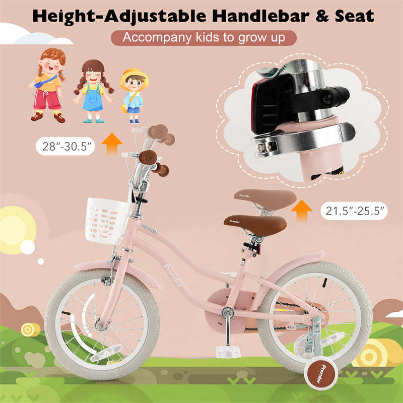 16" Kids Bike, Toddler Bicycle with Training Wheels, Adjustable Seat & Removable Basket, Boys Girls Bike for 3-8 Years Old