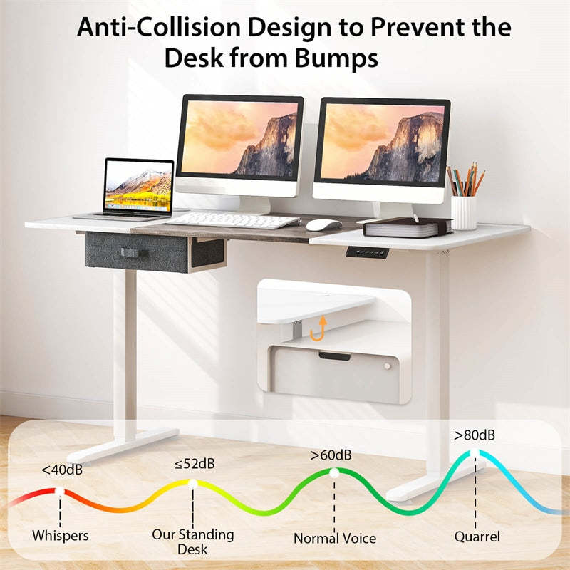 Electric Standing Desk 55" x 28" Height Adjustable Desk Sit-Stand Computer Workstation with Storage Drawer & USB Charging Port