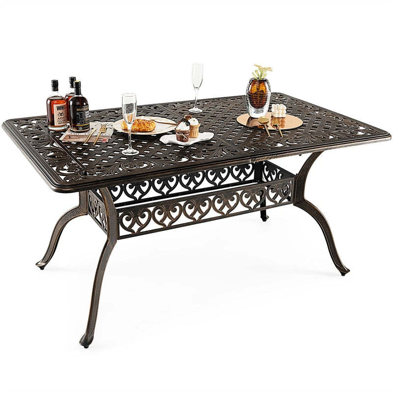 59" Cast Aluminum Outdoor Dining Table for 6-8 Person, All-Weather Rectangular Table with Umbrella Hole
