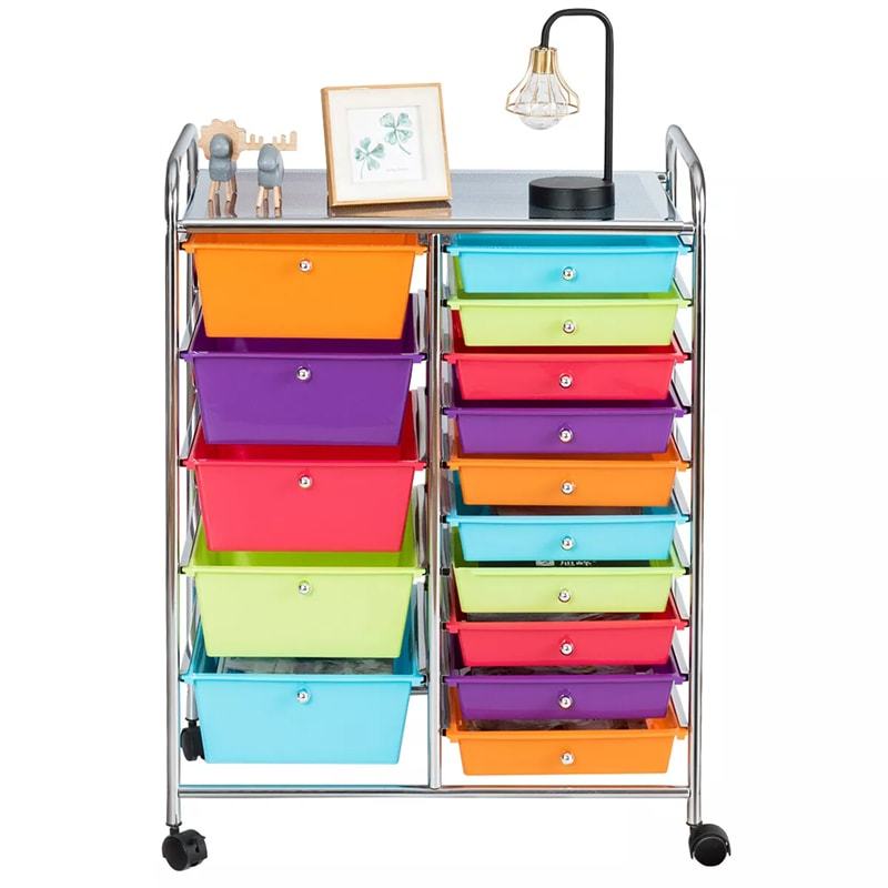 15-Drawer Rolling Storage Cart, Art &  Craft Organizer with Wheels & Removable Drawers for Tools, Scrapbook Paper, Home Office School