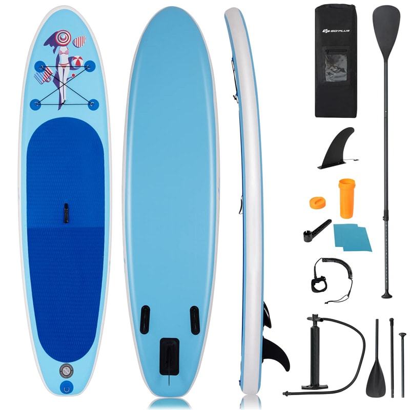 10FT Inflatable Stand Up Paddle Board SUP Board with Adjustable Paddle, Hand Pump, Leash, Accessory Pack, Carrying Bag & Repair Kit
