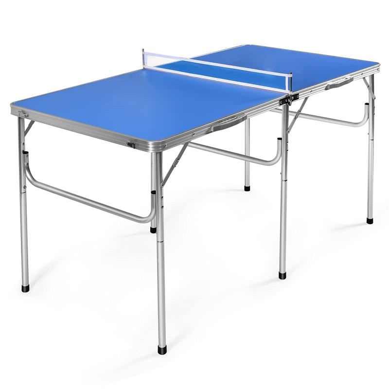 60" Portable Table Tennis Table, Folding Ping Pong Table with Net, 2 Paddles & 4 Balls, Multipurpose Freestanding Table for Indoor Outdoor Use