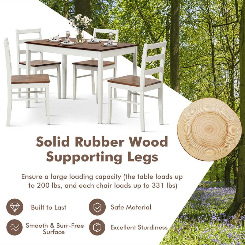 5-Piece Space-Saving Dining Set Farmhouse Dinette Set Solid Wood Rectangular Kitchen Table with 4 Chairs