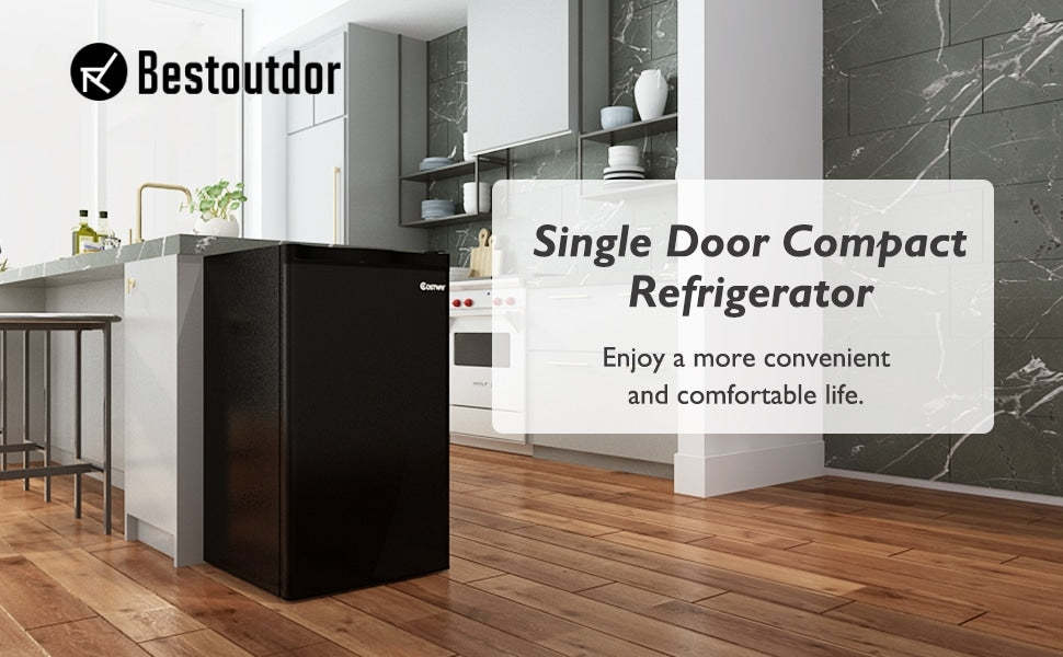 Compact Refrigerator 3.2 Cu.Ft Mini Fridge Reversible Door with Small Freezer & Removable Glass Shelves for Dorm Apartment Office