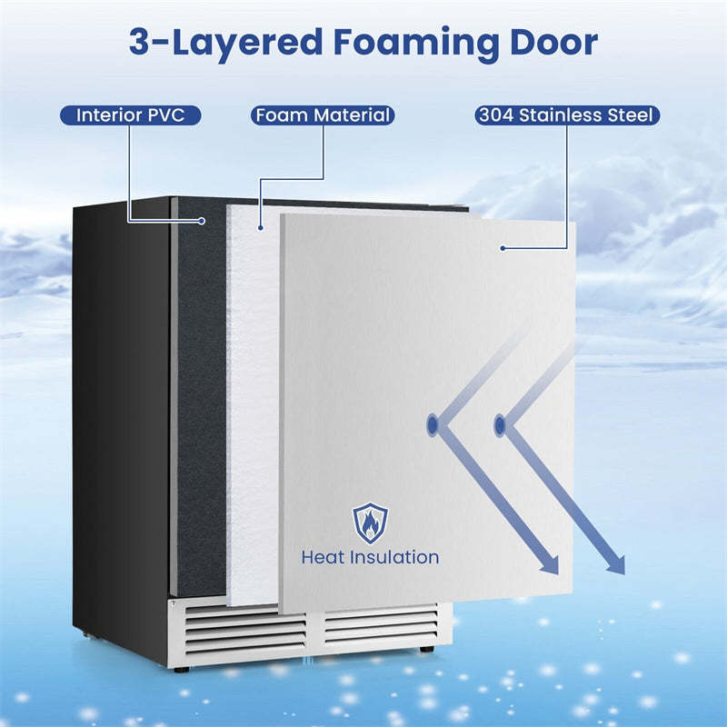 24" Beverage Refrigerator, 190-Can Undercounter Drink Fridge with Stainless Steel Door & Removable Shelves, Built-in or Freestanding for Home Office