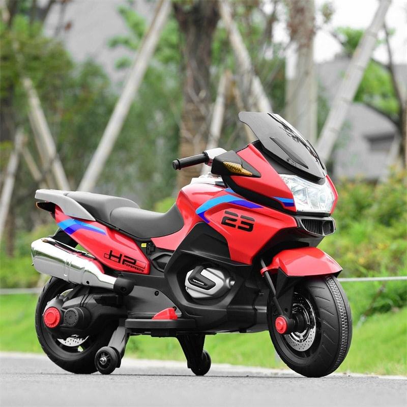 12V Kids Ride-On Motorcycle with Training Wheels, LED Lights & Foot Pedal, Battery-Powered Electric Ride On Motorbike for Boys/Girls Ages 3+